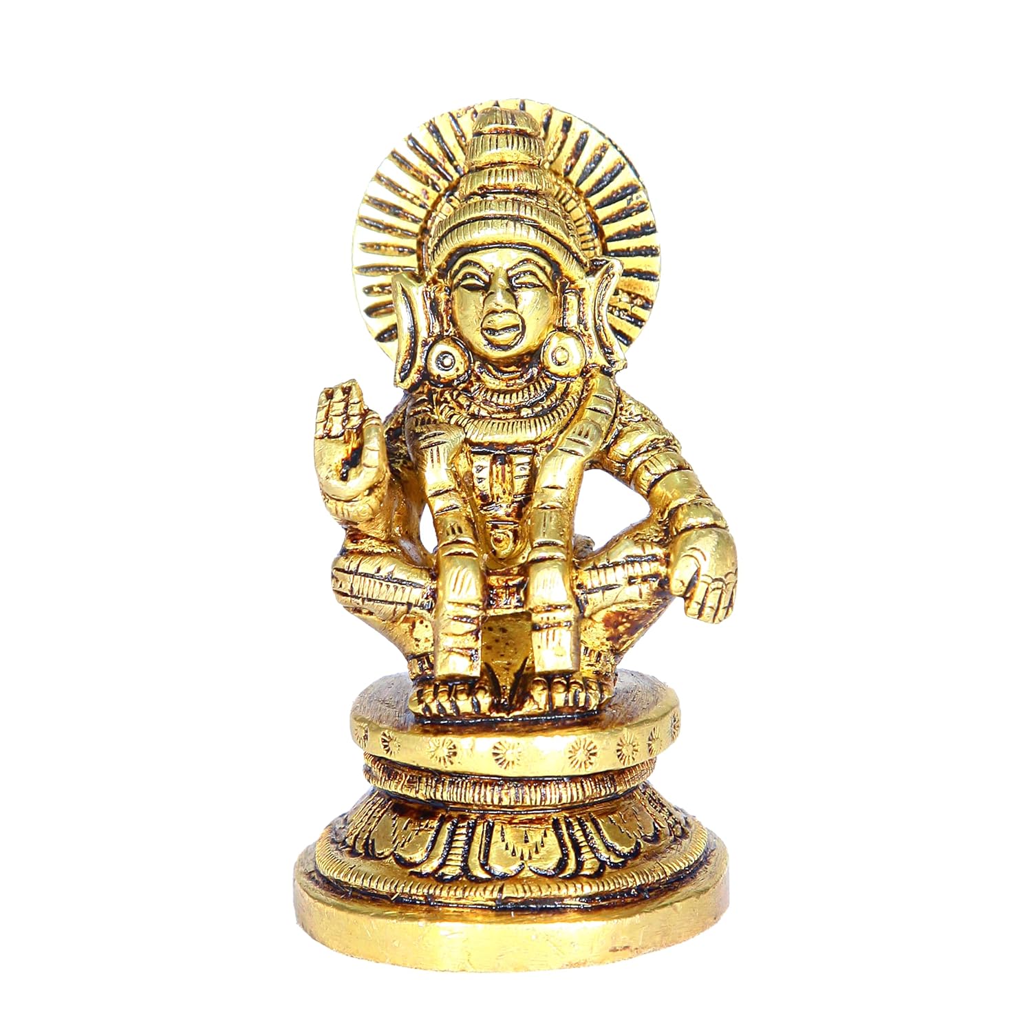 Divine Artz | Lord Ayyappa Idol | Ayyappa God Idol | Lord Ayyappa Brass Idol | Ayyappa Swamy Idol Metal | Ayyappa Idol Brass, 7 CM Height, Gold Colour 1 Piece