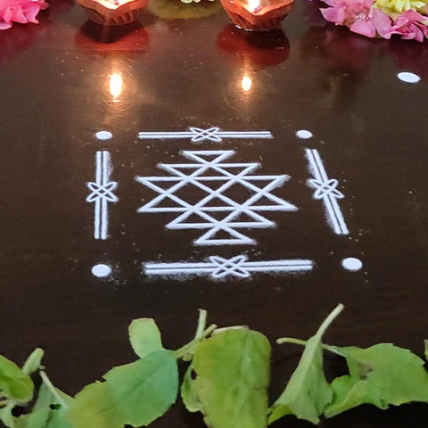 Divine Artz | Kubera Kolam Rangoli Stencil Wooden, Rangoli Sacha Wooden, 1 Piece (5x5 Inches)