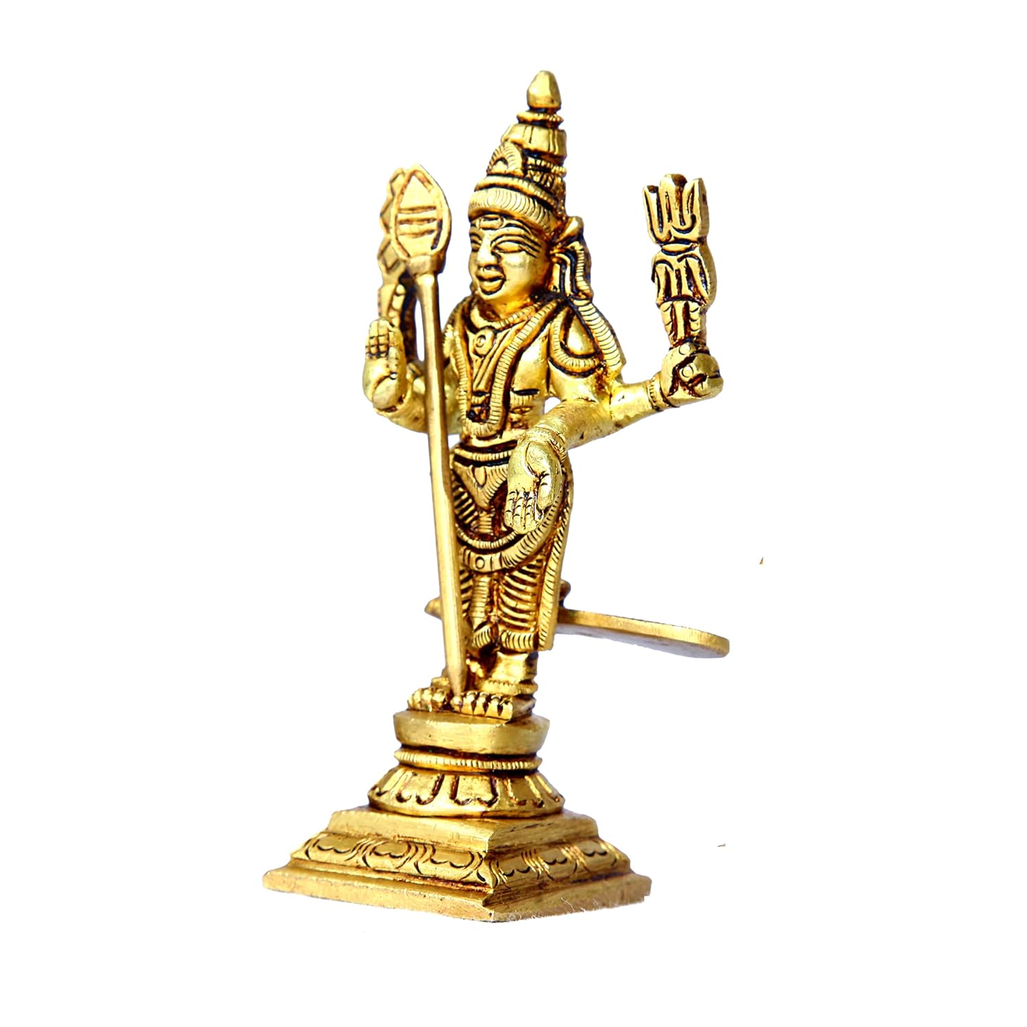 Divine Artz| Murugar Idol Brass Small | Small Lord Murugan Statue | Karthikeyan Statue Brass, 10.5cm Height, Gold Colour - (1 Piece)