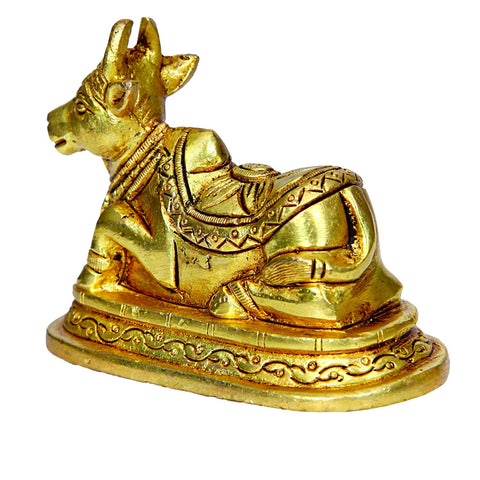 Divine Artz | Brass Nandi Idol, Medium, Gold Colour - (1 Piece)