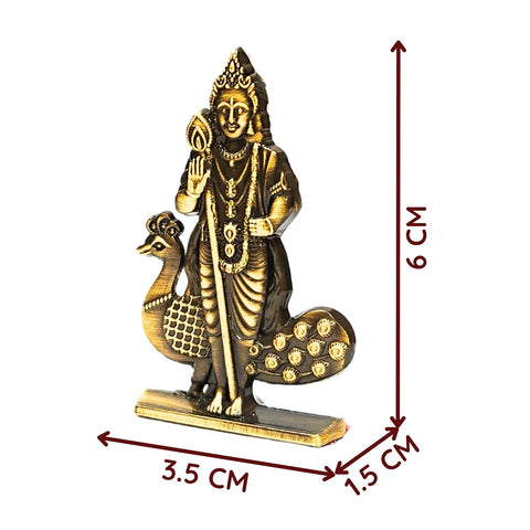 Divine Artz | Murugan Statue for Car Dashboard | Kartikeya Idol for Car Dashboard, Metal, 1 Piece (Brass Colour)