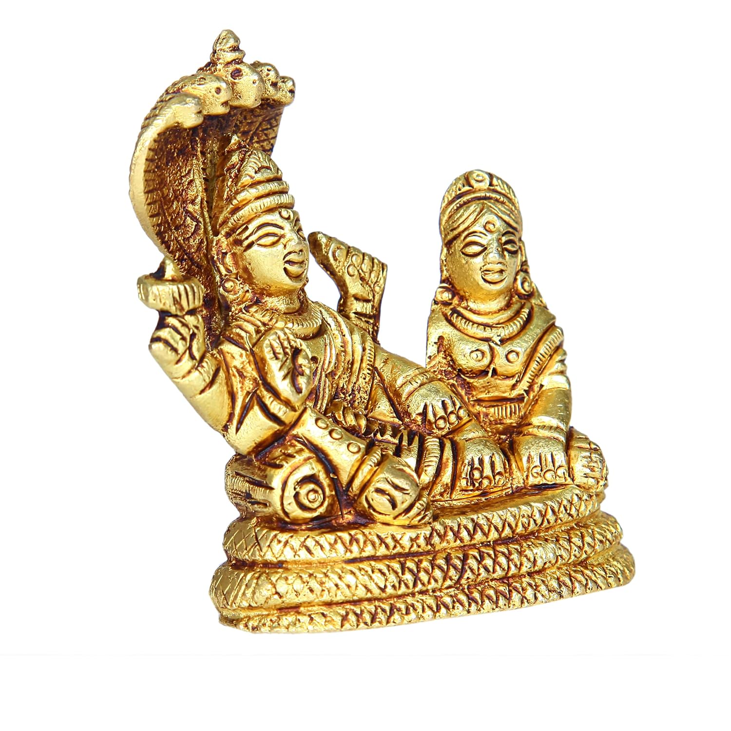 Divine Artz | Ranganatha Perumal Lakshmi Thayar Statue | Sheshnag Vishnu Laxmi Idol | Vishnu Lakshmi Idol Brass, 7cm Height, Gold Colour - (1 Piece)