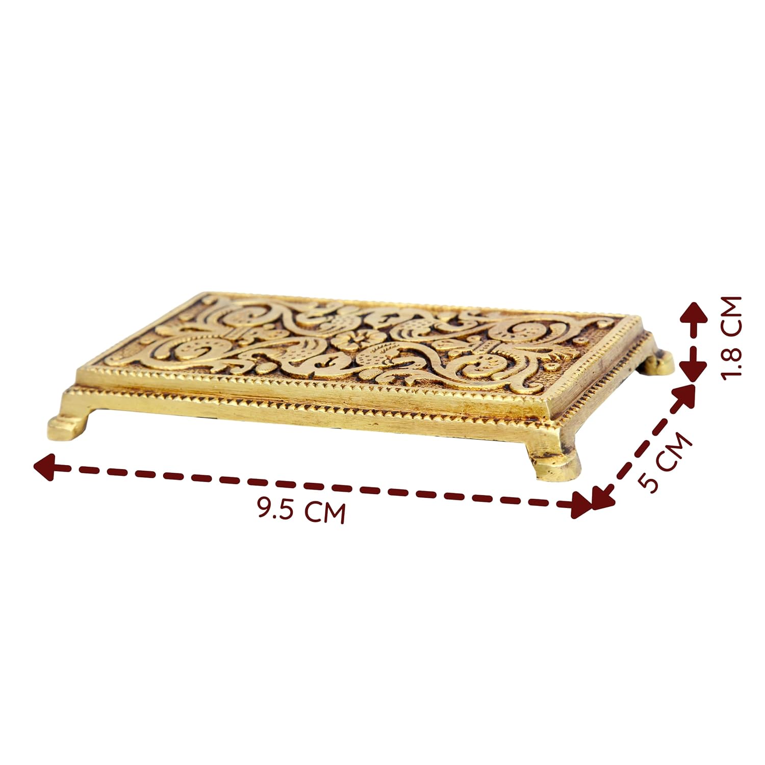 Divine Artz | Pooja Chowki Rectangle Shape | Pooja Chowki Rectangle | Brass Chowki, Brass, Gold Colour, 1 Piece (9.5 X 5 CM)