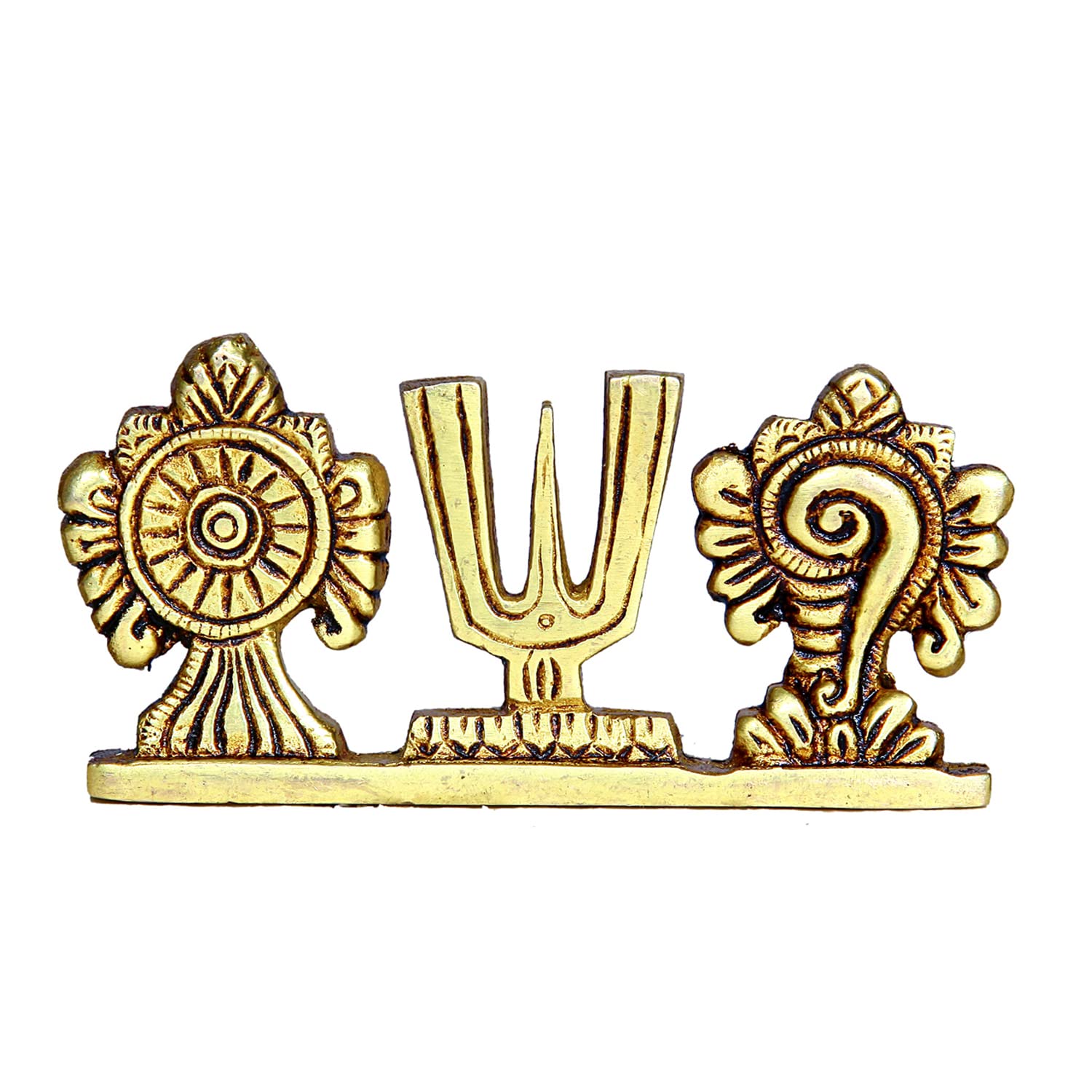 Divine Artz | Thenkalai Shankh Chakra Namah Stand/Thenkalai Thiruman Sangu Chakram Stand, Brass, 5cm Height, Gold Colour, 1 Piece