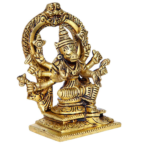 Divine Artz | Brass Varahi Amman Statue with Thiruvachi, Medium, Gold Colour - (1 Piece)