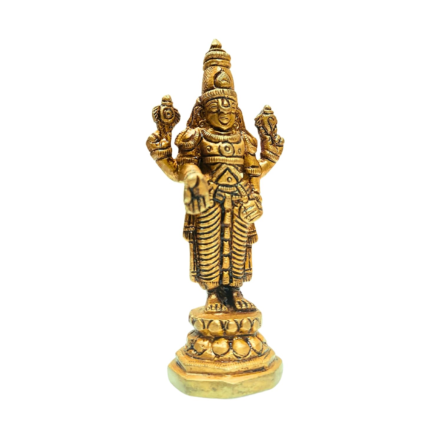 Divine Artz | Lord Venkateswara Idol Brass Small | Small Tirupati Balaji Idol Brass | Perumal Statue Brass Small, Brass, 9.5cm Height, Gold Colour, 1 Piece