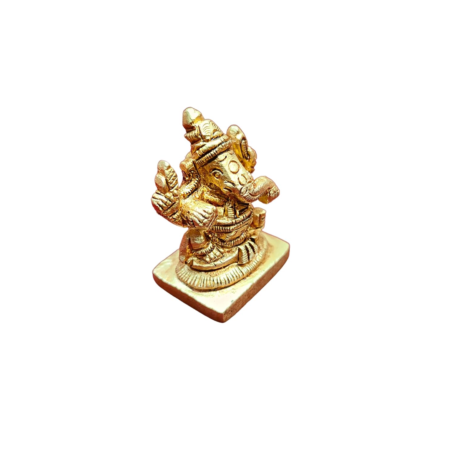 Divine Artz | Mini Left Trunk Ganesha Brass Idol | Ganesh Chaturthi Gifts | Mini Ganesha Idol for Car Dashboard Brass, 4CM Height, Gold Colour - (1 Piece)