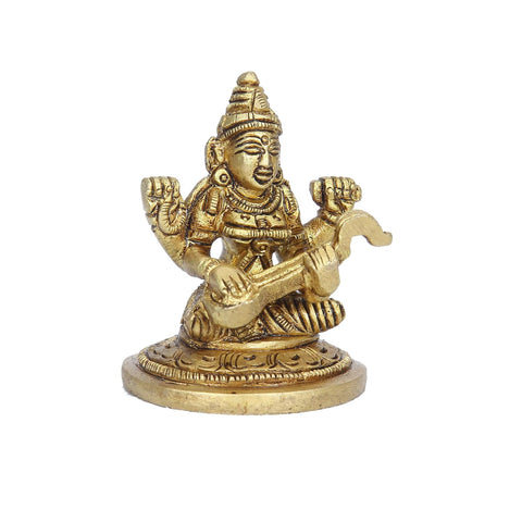 Divine Artz | Saraswati Idol | Saraswati Idol Small | Saraswati Idol Brass, 5.5Cm Height, Gold Colour, 1 Piece