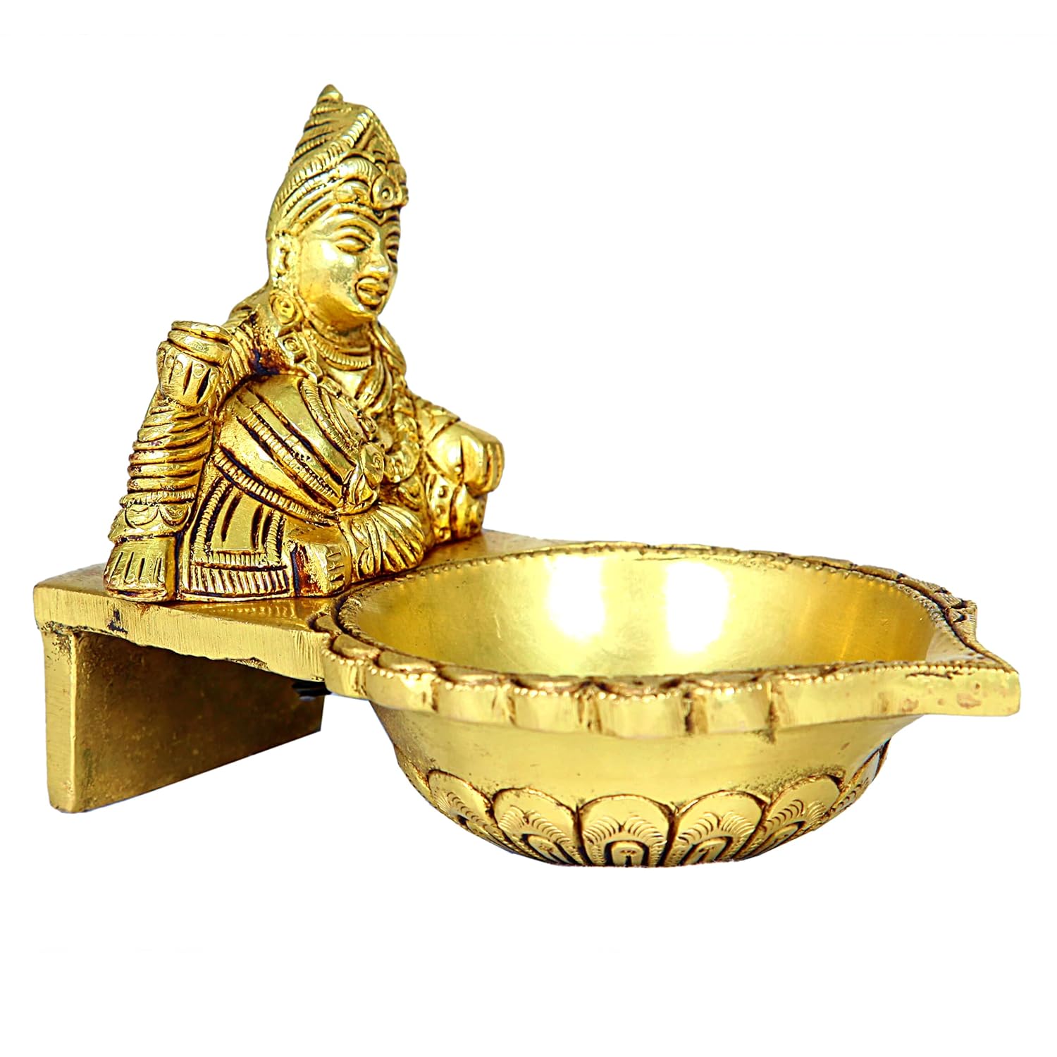 Divine Artz | Kubera Deepam with Kubera Statue | Kubera Deepam Brass Big Size | Kubera Vilakku with Statue | Kuberan Deepam Brass 10 CM Height, Gold Colour 1 No