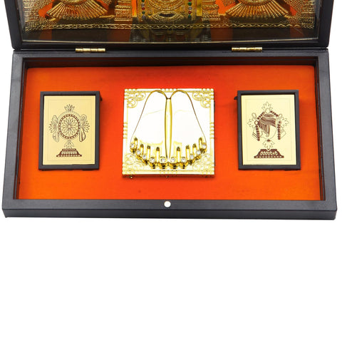 Divine Artz | Tirupati Balaji Pocket Temple | Balaji Pocket Temple Box with Charan Paduka Rectangle Shaped, Gold Plated, 1 Piece