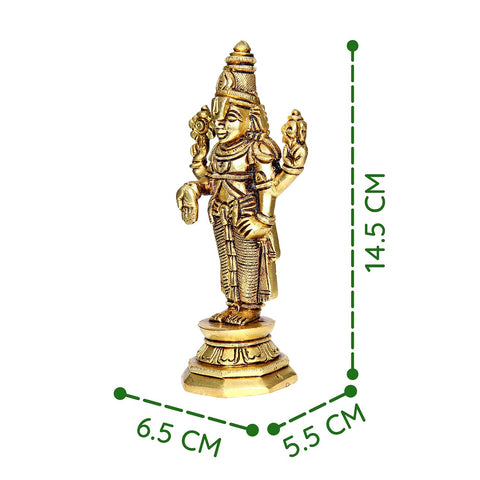 Divine Artz | Tirupati Balaji Idol Brass | Lord Venkateswara Idol Brass | Venkateswara Swamy Idol, Medium, 14.5 cm, Gold Colour - (1 Piece)