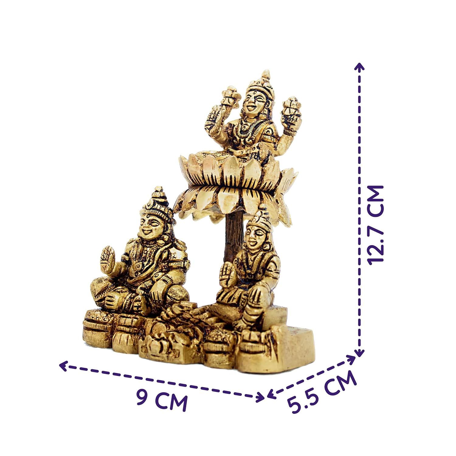 Divine Artz | Lakshmi Kubera Statue | Lakshmi Kuberar Idol Brass | Kuber Laxmi Murti Statue, Brass, 5 Inches Height, Gold Colour, 1 Piece