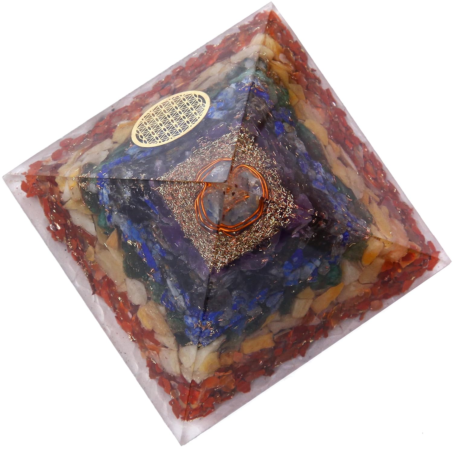 Divine Artz | 7 Chakra Orgonite Pyramid | 7 Chakra Orgone Pyramid, (3.4 Inch Width X 2.5 Inch Height), 1 Piece