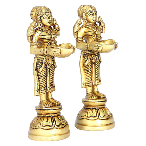 Divine Artz | Paavai Vilakku in Brass | Pavai Vilakku Pair Brass | Deep Lakshmi Pair Brass, Gold Colour, 2 Pieces (13.5 CM Height)