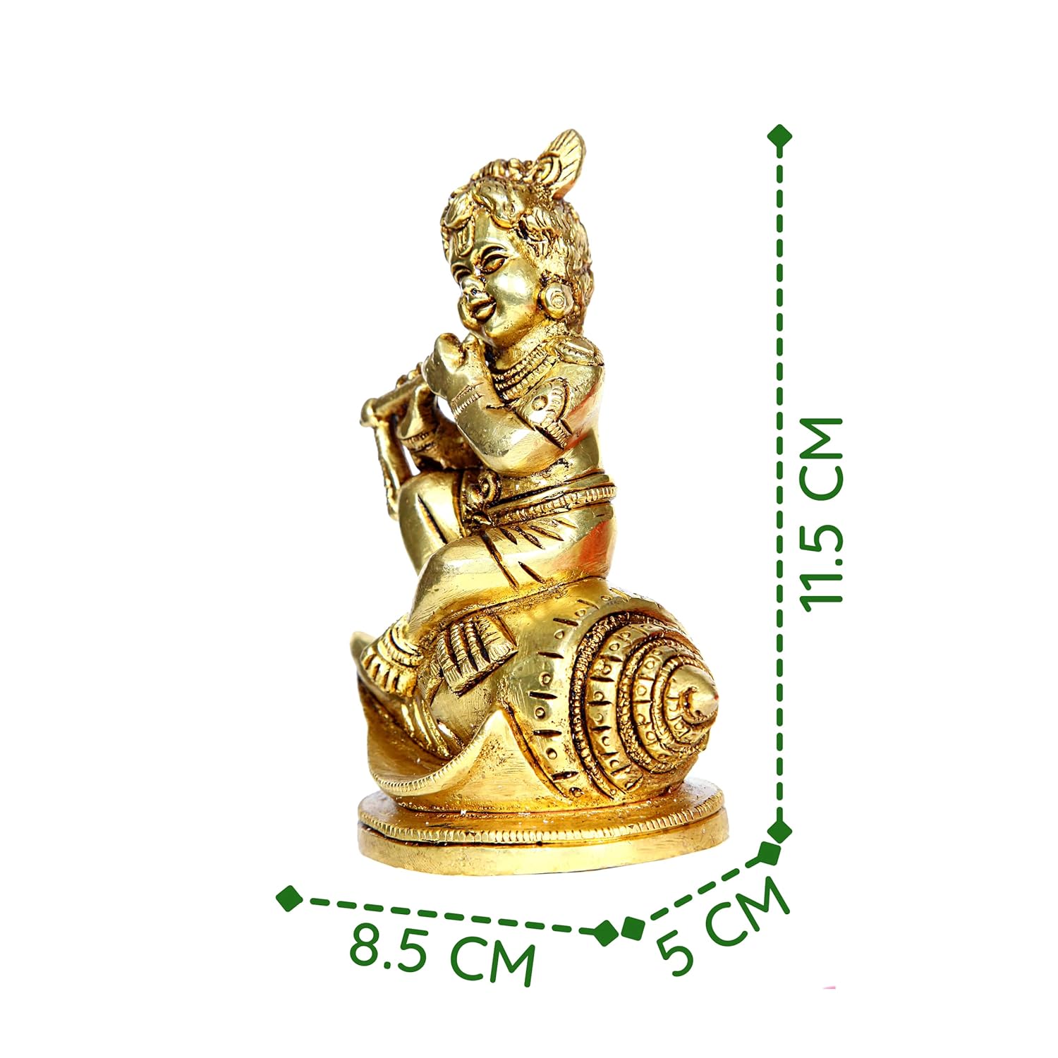 Divine Artz | Shankh Balakrishna Idol Brass | Brass Shank Balakrishna Statue | Shank Krishna Sitting Statue 11.5cm Gold Colour - (1 Piece)