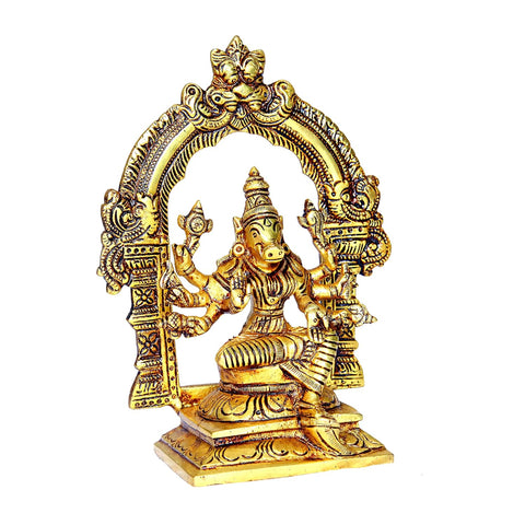 Divine Artz | Varahi Amman Statue with Thiruvachi Big | Varahi Amman Silai with Thiruvachi Big | Varahi Amman Brass Statue with Thiruvachi Big 17cm Height Brass Gold Colour 1 Piece