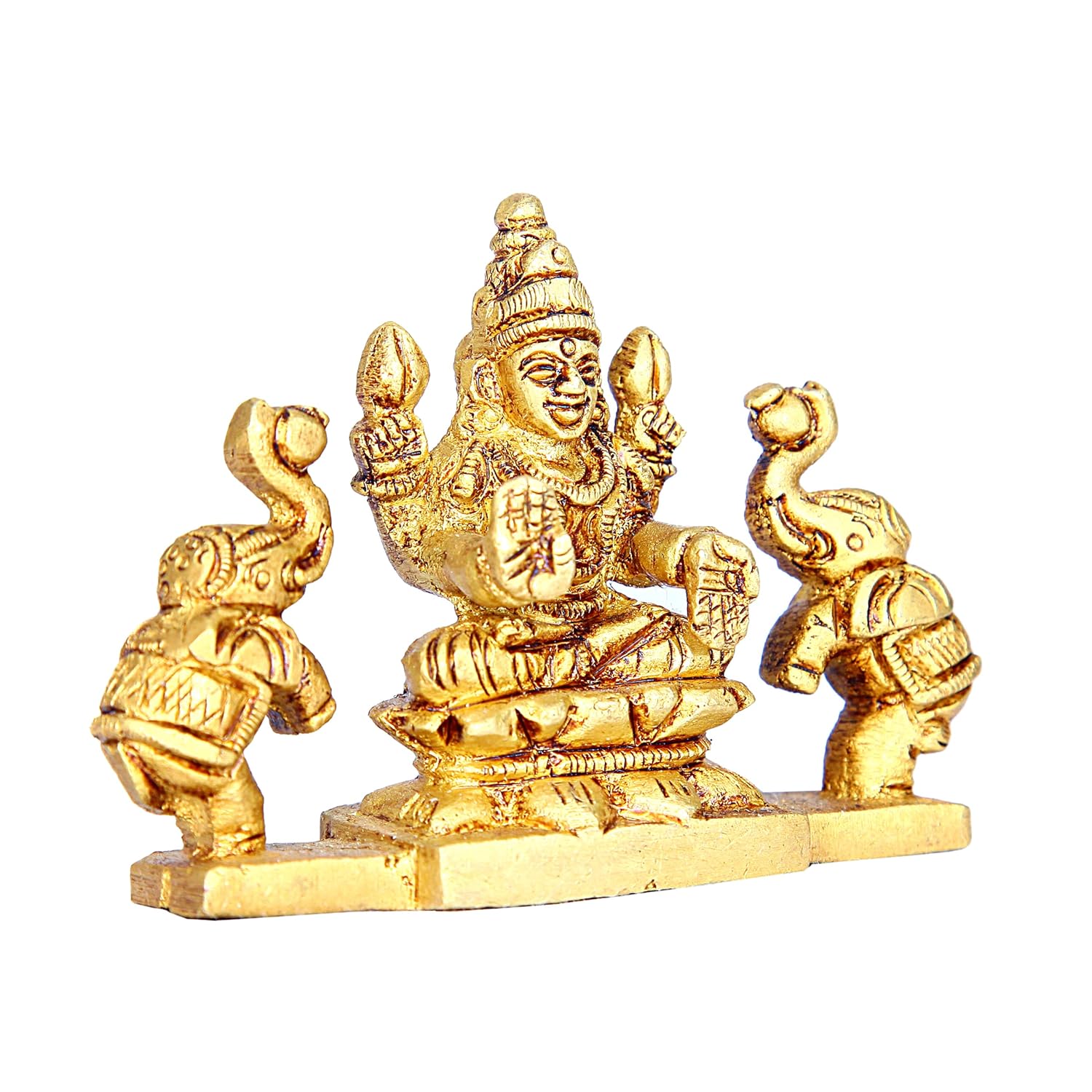 Divine Artz | Gajalakshmi Idol with Elephant Brass Small | Small Gajalakshmi Idol Brass | Gaja Lakshmi Idol | Lakshmi Idol with Elephants Brass, Height 5.5 CM Gold Colour 1 Piece