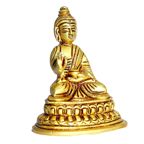 Divine Artz | Buddha Statue | Buddha Idol | Brass Buddha Statue | Brass Buddha Idol | Brass Buddha Small | Lord Buddha Statue Brass 9CM Height, Gold Colour 1 No