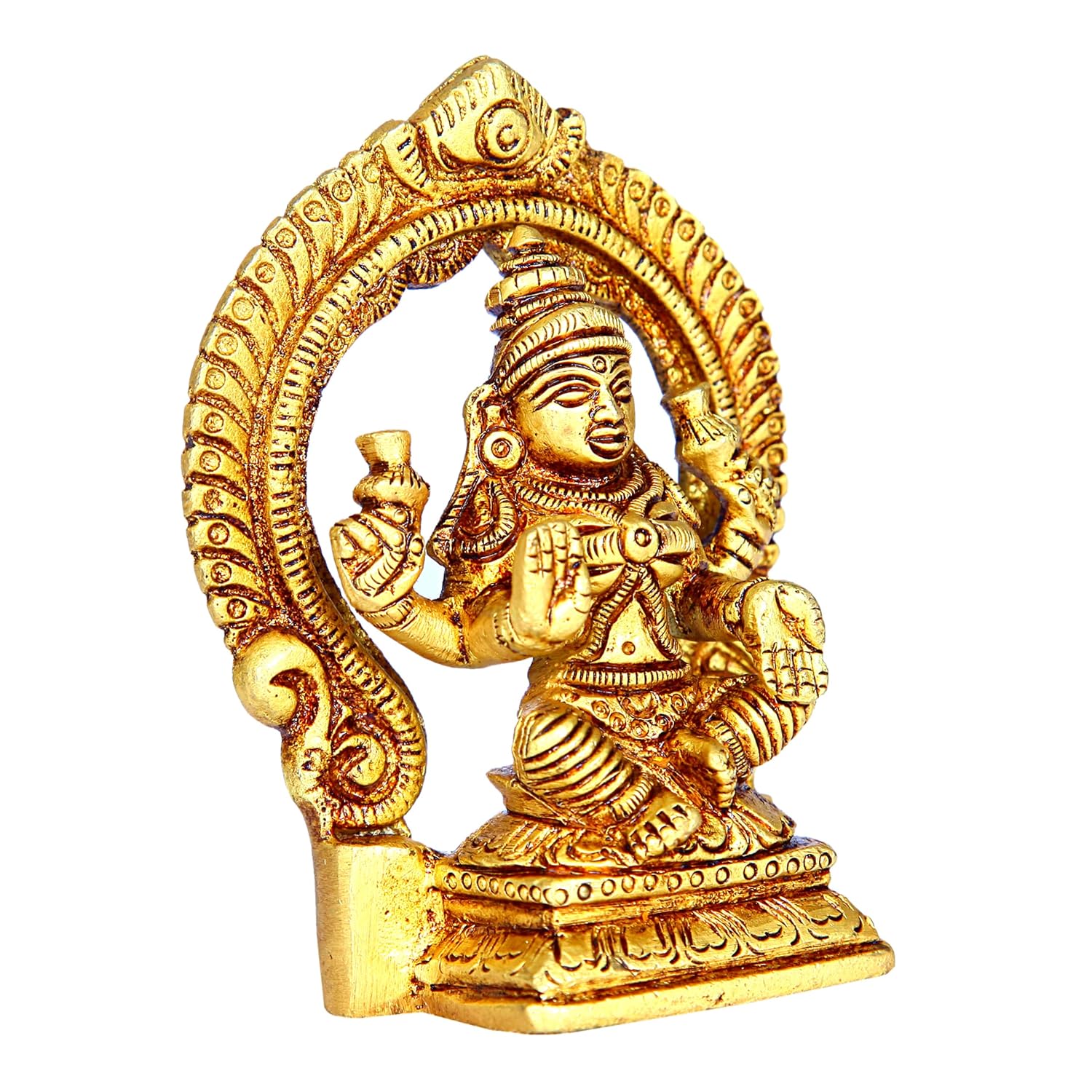 Divine Artz |  Laxmi Devi Brass Idol with Arch | Laxmi Idol Brass Small | Lakshmi Devi Idol | Lakshmi Silai | Lakshmi Devi Vigraham Brass 9 CM Height, Gold Colour 1 No