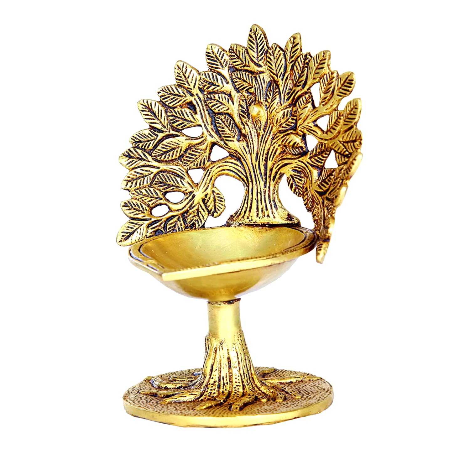 Divine Artz | Karpaga Viruksham Tree Vilakku Brass | Kalpavriksha Tree Diya | Kalpavriksha Tree Lamp Brass, 18cm Height, Gold Colour - (1 Piece)