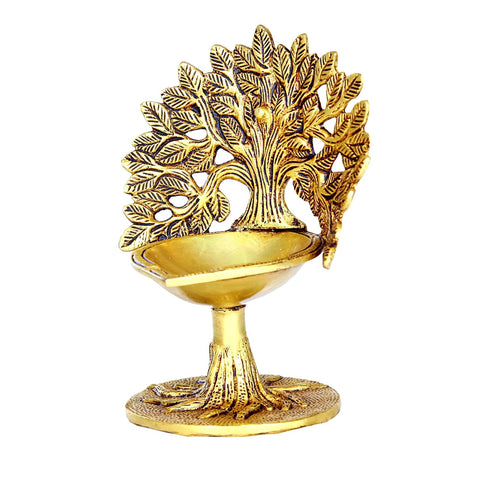 Divine Artz | Karpaga Viruksham Tree Vilakku Brass | Kalpavriksha Tree Diya | Kalpavriksha Tree Lamp Brass, 18cm Height, Gold Colour - (1 Piece)