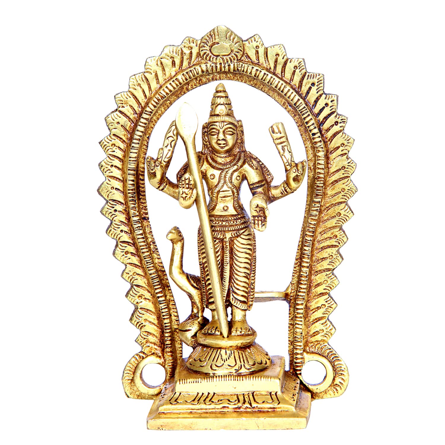 Divine Artz | Brass Murugan Idol/Lord Kartikeya Statue/Subrahmanya Swami Idol, 12.5cm Height, Gold Colour - (1 Piece)