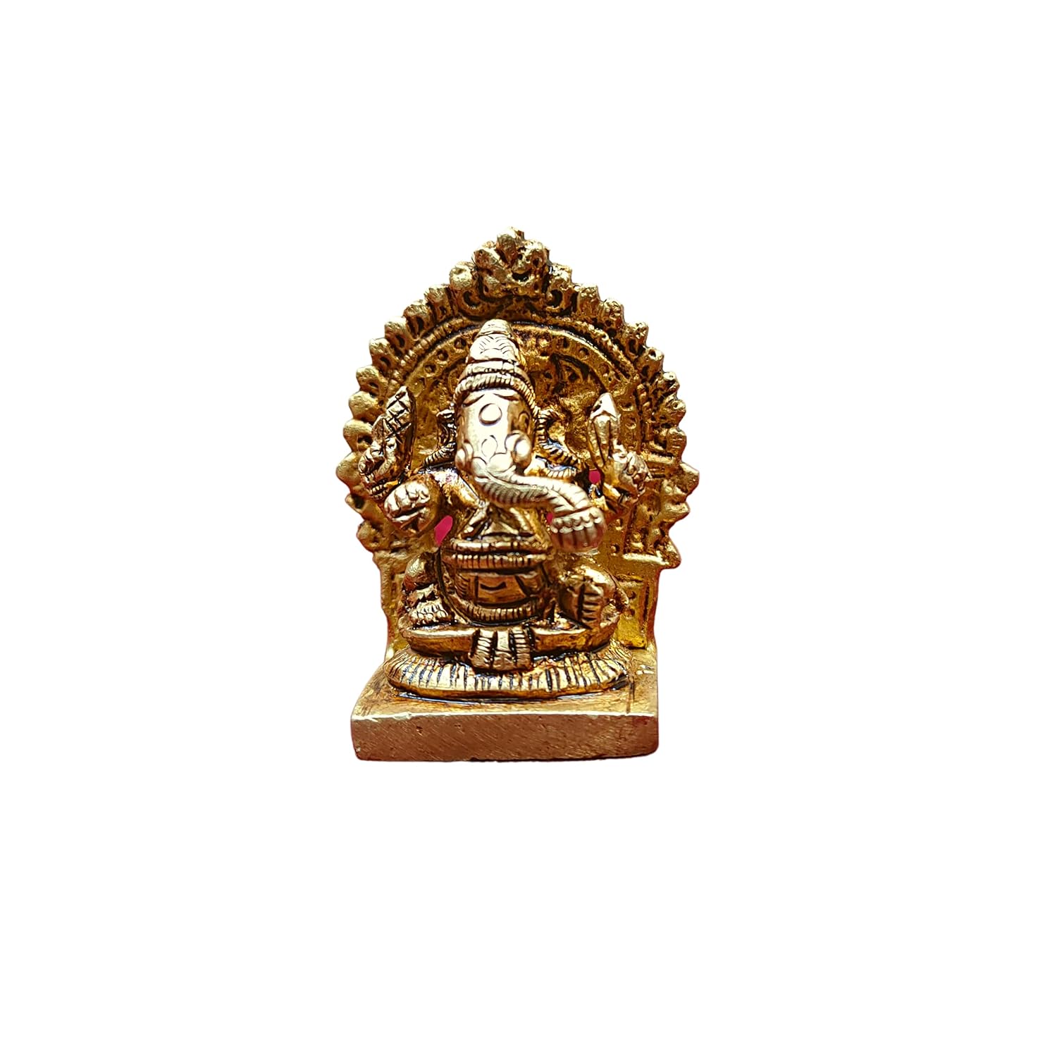 Divine Atrz | Mini Ganesha Brass Idol with Arch | Ganesh Chaturthi Gifts | Ganesha Idol for Car Dashboard Brass, 5CM Height, Gold Colour - (1 Piece)