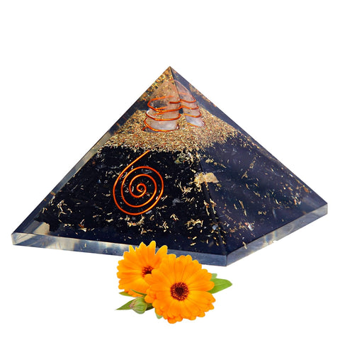 Divine Artz | Original Black Tourmaline Orgone Pyramid | Black Tourmaline Pyramid Crystal | Orgonite Pyramid for Reiki Healing Vastu Pyramid (3 Inch Width X 2 Inch Height) 1 Piece