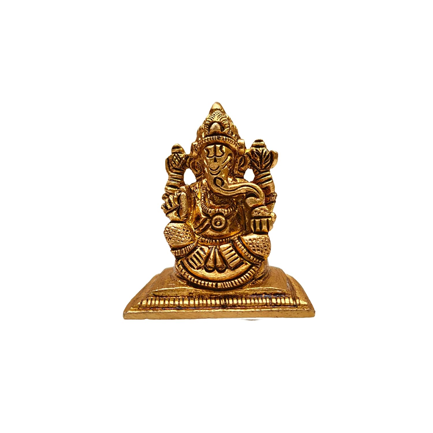 Divine Artz | Premium Mini Ganesha Brass Idol | Mini Ganesha Idol for Car Dashboard Brass | Ganesh Chaturthi Gifts, 4CM Height, Gold Colour - (1 Piece)