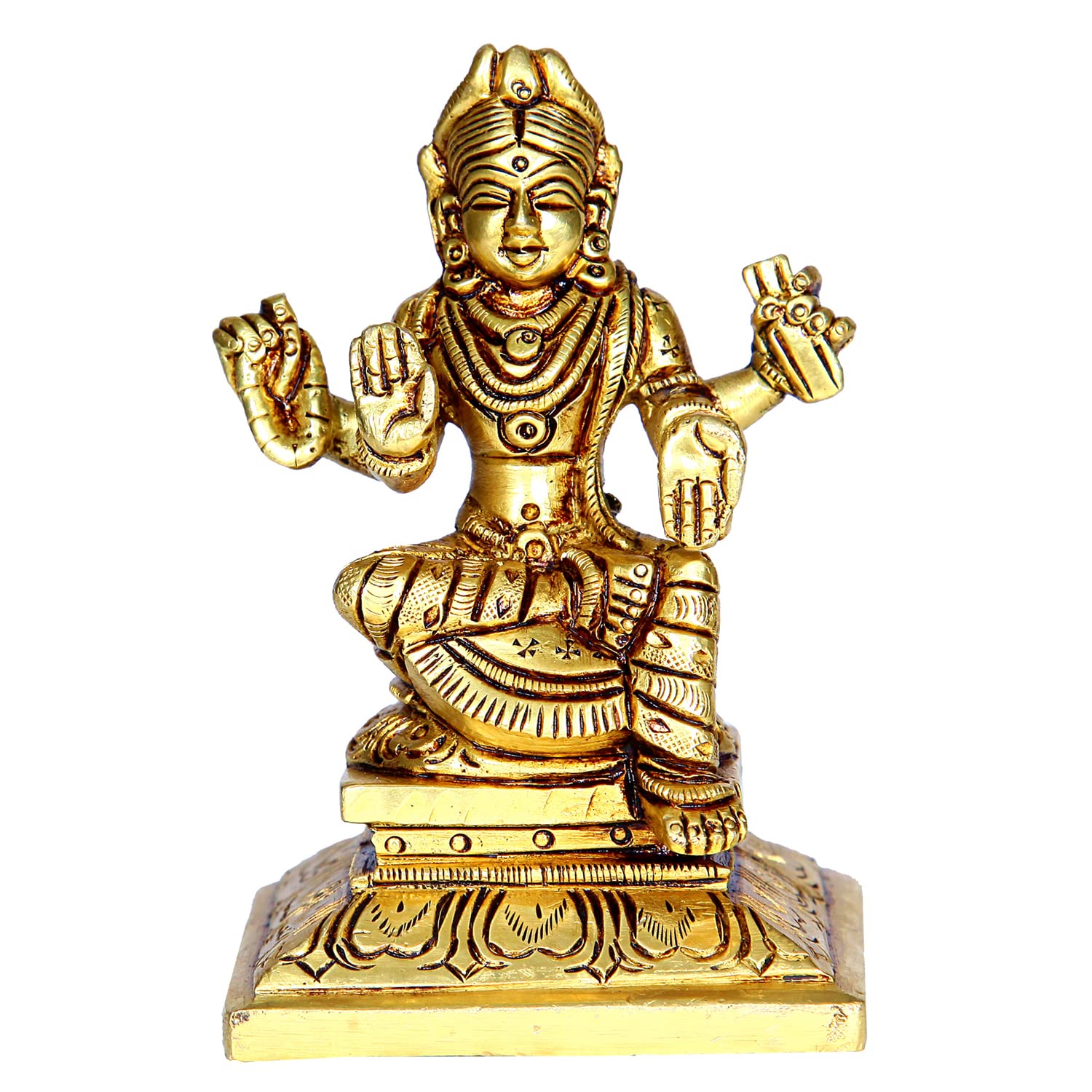 Divine Artz | Balambika Idol Brass Small | Premium Finish Balambigai Statue Square Base | Small Bala Tripura Sundari Idol, 9cm Height, Gold Colour(1 Piece)