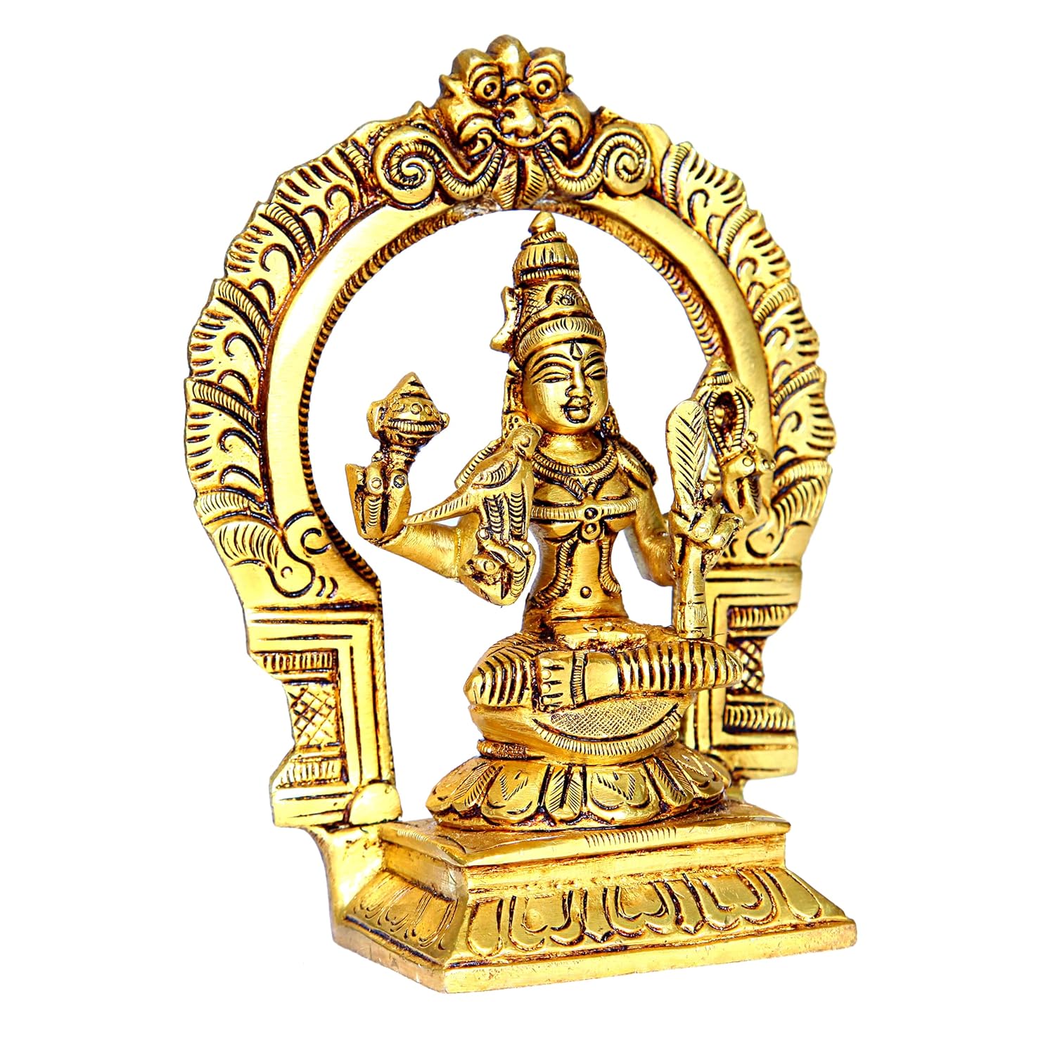 Divine Artz | Kamakshi Amman Statue with Thiruvachi Big | Big Kanchi Kamakshi Brass Idol | Kamatchi Amman Idol | Kamakshi Idol Brass, Height 15cm Gold Colour 1 Piece