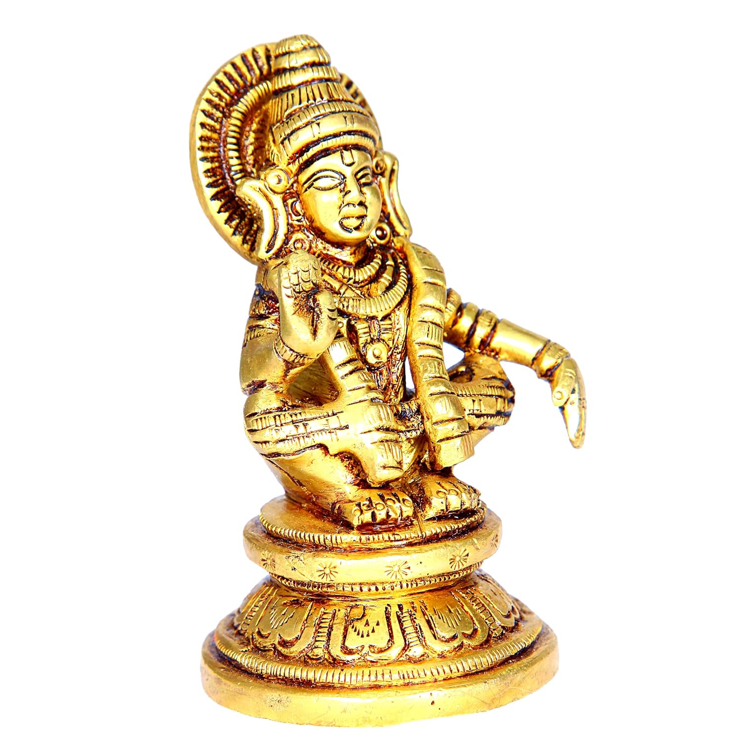 Divine Artz |  Lord Ayyappa Idol | Ayyappa God Idol | Lord Ayyappa Brass Idol | Ayyappa Swamy Idol Metal | Ayyappa Idol Brass, 9 CM Height, Gold Colour 1 Piece