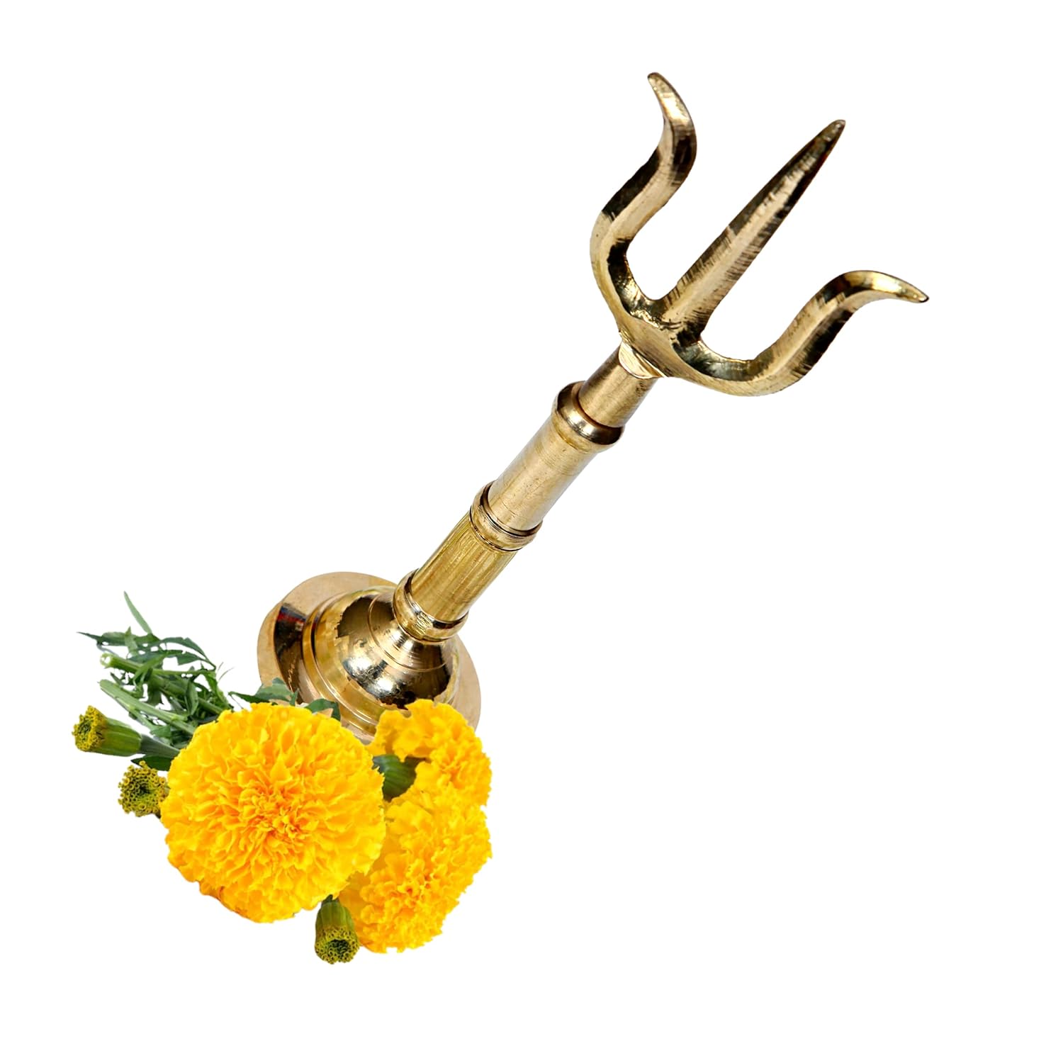 Divine Artz | Brass Trishul on Stand | Brass Thirisoolam on Stand | Brass Soolam on Stand 7 Inches Height, Gold Colour(1 Piece)