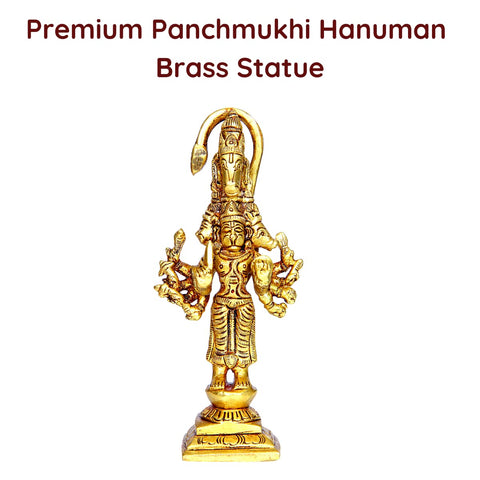 Divine Artz | Panchmukha Hanuman Standing Brass Idol | Standing Panchmukhi Hanuman Brass Statue | Standing Brass Panchmukhi Hanuman 13cm Height, Gold Colour(1 Piece)