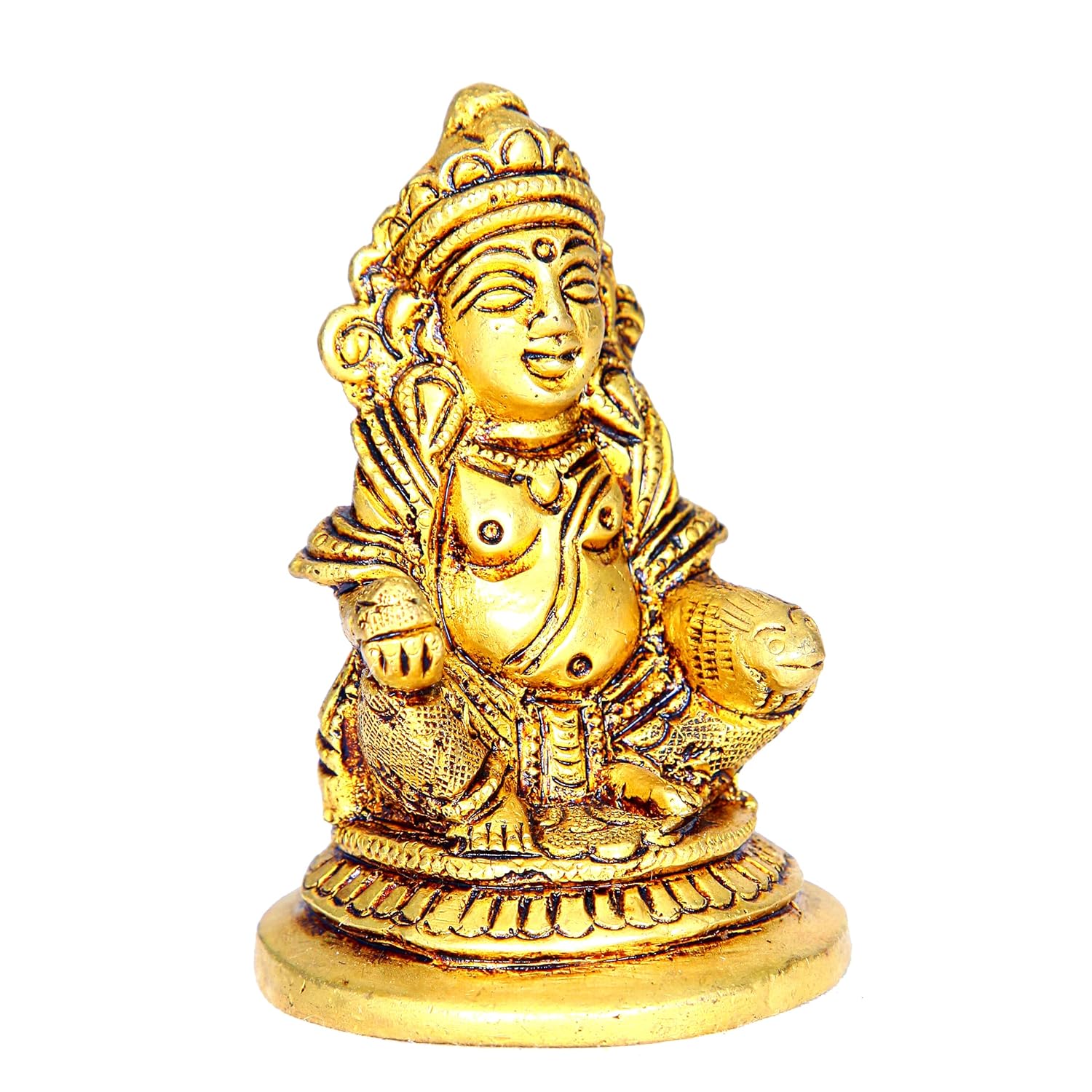 Divine Artz |  Kubera Statue Small | Small Kuber Statue in Brass | Small Kubera Idol Brass | Kuber Murti Brass Small | Small Kuber Murti Brass Height 9.5cm Gold Colour 1 Piece