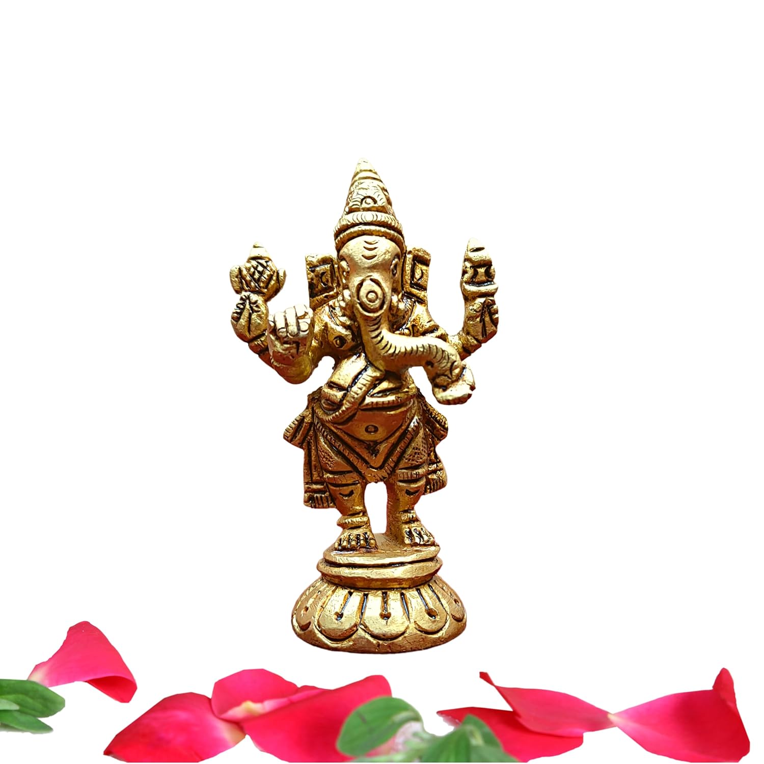 Divine Artz | Standing Ganesha Idol Brass, Ganesha Idol for Car Dashboard, Brass, Height 6.5CM, Gold Colour, 1 Piece