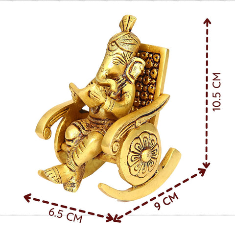 Divine Artz | Premium Chair Ganesha Idol | Rocking Chair Ganesha Idol | Heavy Rocking Chair Ganesha Brass, 675g, Height 10.5 CM, Gold Colour, 1 Piece