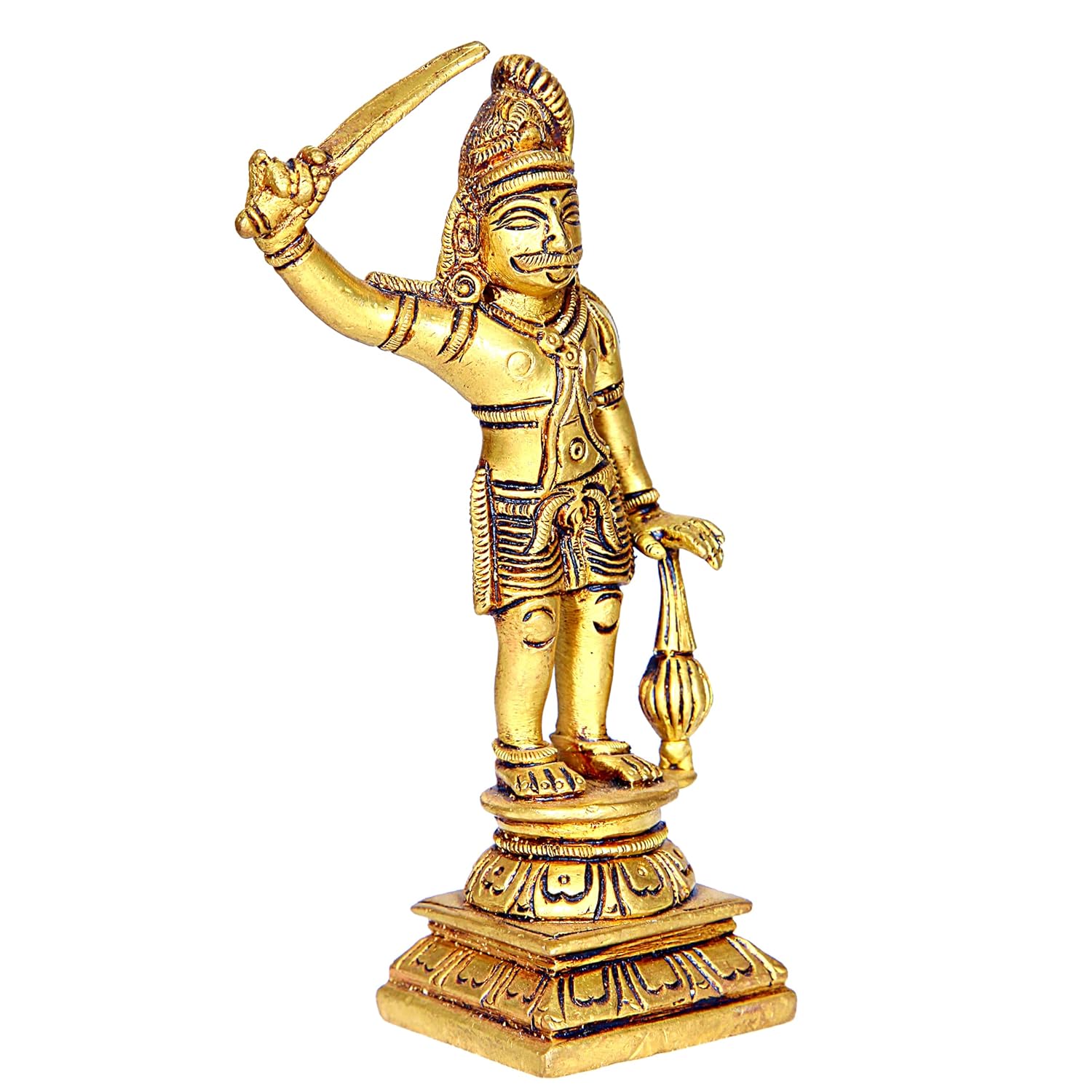 Divine Artz |  Madurai Veeran Idol | Madurai Veeran Statue | Madurai Veeran Silai Brass, Height 14.5 CM Gold Colour 1 Piece