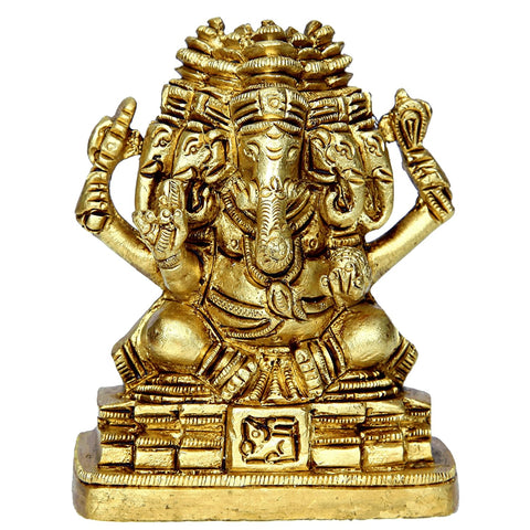 Divine Artz | Brass Panchmukhi Vinayaka Idol | Panchmukhi Ganesh Idol Brass Statue | Panchamukhi Ganesha Idol 8cm Height, Gold Colour(1 Piece)