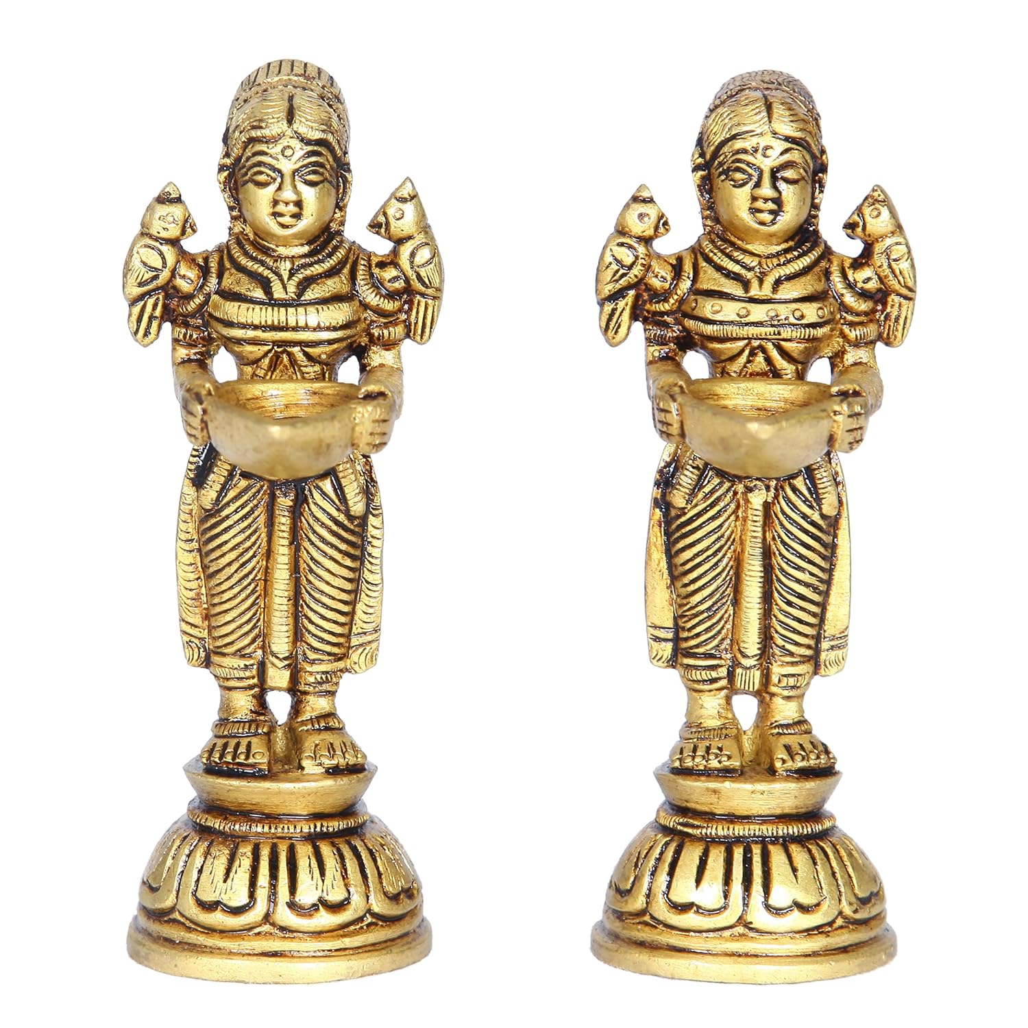 Divine Artz | Paavai Vilakku in Brass | Pavai Vilakku Pair Brass | Deep Lakshmi Pair Brass, Gold Colour, 2 Pieces (11 CM Height)