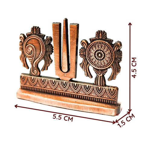 Divine Artz | Shankh Chakra Namah Stand for Car Dashboard | Tilak for Car Dashboard, Metal, 1 Piece (Copper Colour)