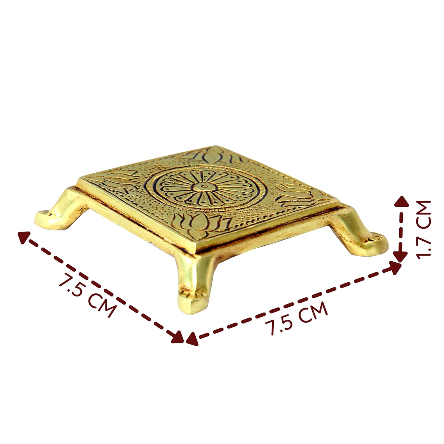 Divine Artz | Brass Pooja Chowki | Small Stand for God Idols | Brass Chowki for Puja, Brass, Gold Colour, 1 Piece (7.5 x 7.5 CM)