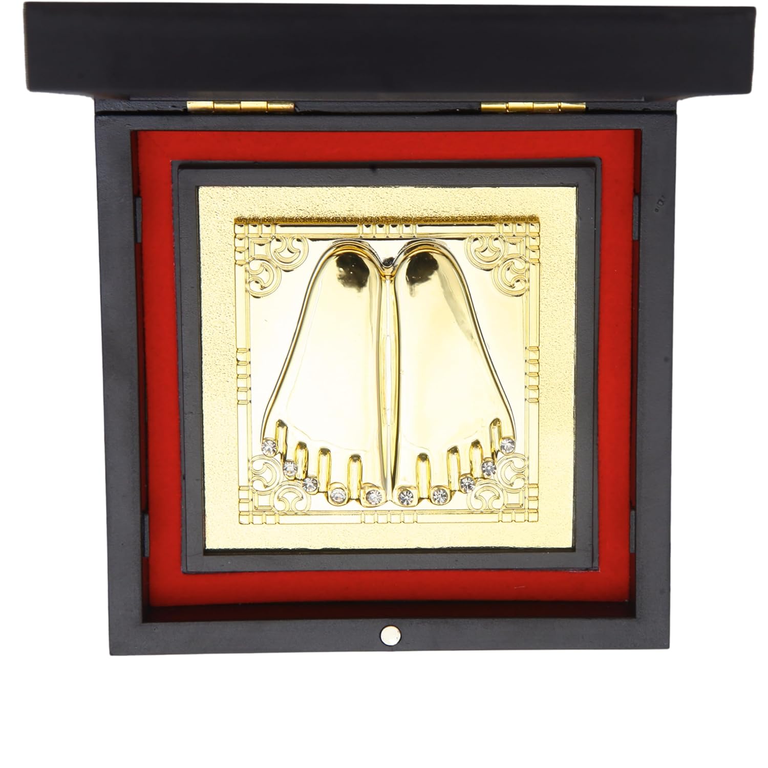 Divine Artz | Tirupati Balaji Pocket Temple | Balaji Pocket Temple Box with Charan Paduka Square Shaped, Gold Plated,1 Piece