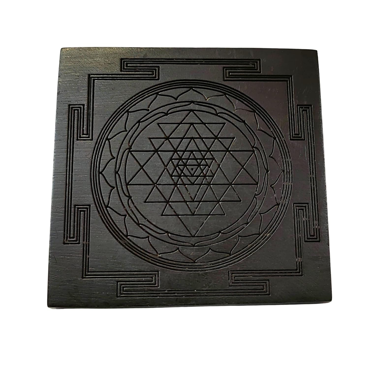 Divine Artz | Karungali Shri Yantra | Karungali Shri Yantra Size 3x3 Inches, Karungali Wood Yantra, Brown Colour, 1 No