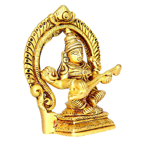 Divine Artz | Brass Lord Saraswati Idol, 9Cm Height, Gold (1 Piece)