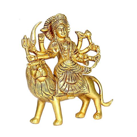 Divine Artz | Durga Maa Idol | Maa Durga Idol | Vaah Maa Durga Idol | Kolkata Durga Maa Idol Brass, Height 15 CM Gold Colour 1 Piece