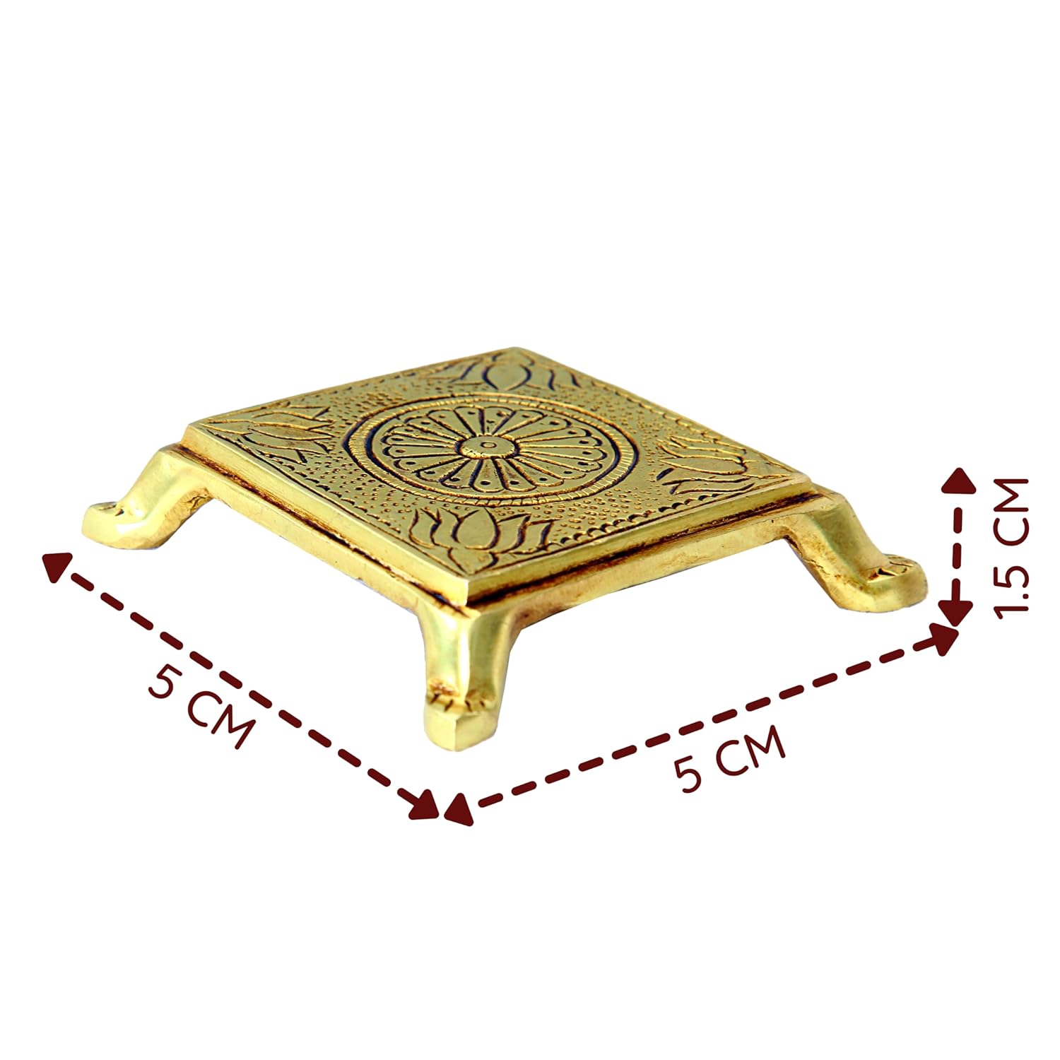 Divine Artz | Brass Pooja Chowki | Small Stand for God Idols | Brass Chowki for Puja, Brass, Gold Colour, 1 Piece (5 x 5 CM)