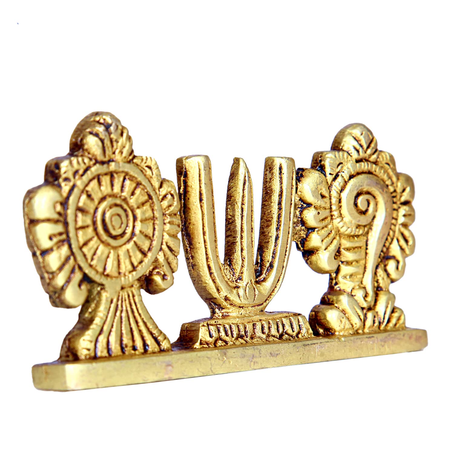 Divine Artz | Vadakalai Shankh Chakra Namah Stand/Vadakalai Thiruman Sangu Chakram Stand, Brass, 5cm Height, Gold Colour, 1 Piece