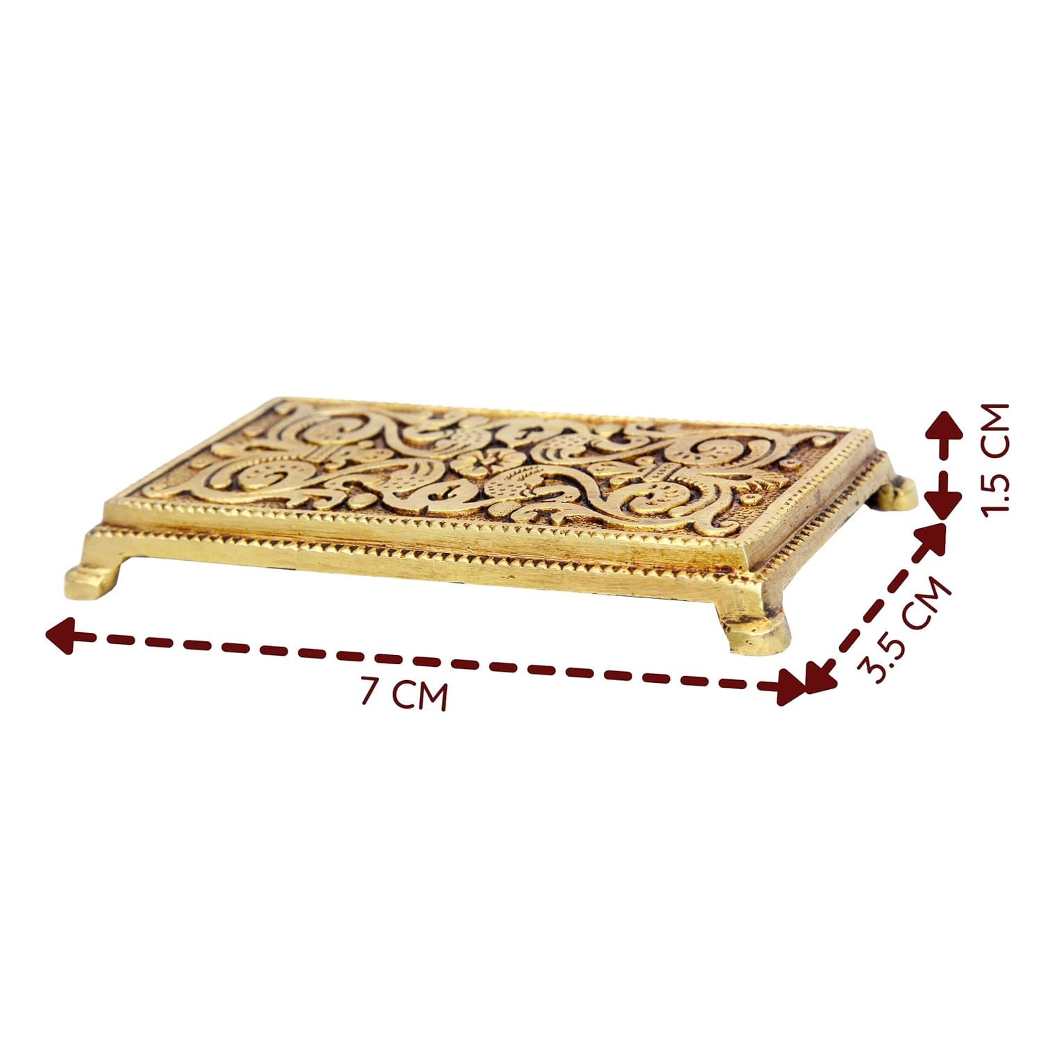 Divine Artz | Pooja Chowki Rectangle Shape | Pooja Chowki Rectangle | Brass Chowki, Brass, Gold Colour, 1 Piece (7 X 3.5 CM)