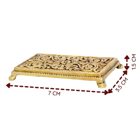 Divine Artz | Pooja Chowki Rectangle Shape | Pooja Chowki Rectangle | Brass Chowki, Brass, Gold Colour, 1 Piece (7 X 3.5 CM)